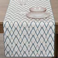 Bieżnik na stół naturalno, ciemnoturkusowy 40x140 cm INES z nadrukowanym motywem geometrycznym