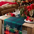 Bieżnik na stół zielono, czerwony 40x140 cm STAR z motywem kraty i śnieżynek