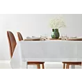 Obrus biały 145x400 cm z tkaniny przypominającej płótno STELLA 2 z podwójną listwą na brzegach