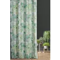 Zasłona szyta na flexach kremowo zielona z miękkiej tkaniny o lekkim splocie, pokryta modnym, botanicznym nadrukiem