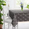 Obrus szyty czarno popielaty z miękkiej tkaniny szenilowej z ornamentowym wzorem