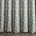 Zasłona szyta na przelotkach ALEPPO turkusowo złocista elegancka z dużym wzorem roślinno ornamentowym z połyskliwą nicią lureksową i efektem marszczenia