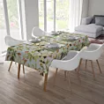 Obrus szyty biało oliwkowy z miękkiej tkaniny welwetowej z kwiatowym nadrukiem