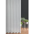 Firana szyta na flexach biało granatowa z miękkiej tkaniny o naturalnym splocie z pionowymi pasami, wykończona obciążnikiem