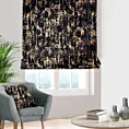 Roleta rzymska czarno złocista z tkaniny welwetowej zdobionej połyskującym drukiem