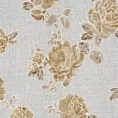 Zasłona biało, beżowa zdobiona nadrukiem róż z dodatkiem złota z etaminy 140x250 cm złote przelotki - MELA Eurofirany