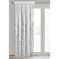 Zasłona biało, srebrna zdobiona nadrukiem liści z etaminy 140x270 cm taśma GLORI Eurofirany