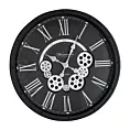 Okrągły zegar ścienny w metalowej ramie z ruchomymi kołami zębatymi Eurofirany