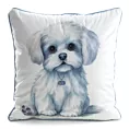 Poszewka na poduszkę 45x45 cm welwetowa biały, jasnoniebieski z motywem psa ANIMAL 84 Eurofirany