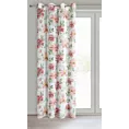 Zasłona biało, ciemnoróżowa zdobiona nadrukiem kwiatów 140x250 cm przelotka DEBI Eurofirany