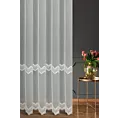 Firana szyta na taśmie 5 cm kremowa z tkaniny typu ADEN z efektem deszczyku, zdobiona ażurowym haftem