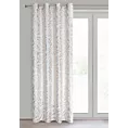Zasłona biało szampańska zdobiona nadrukiem liści 140x250 cm złota przelotka - MILENA Eurofirany