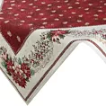 Obrus czerwono, beżowy 140x180 cm gobelinowy z mieszanki włókien zdobiony wzorem świątecznym
