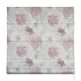 Roleta rzymska jasnokremowo pudrowa z tkaniny o naturalnym splocie z kwiatowym nadrukiem