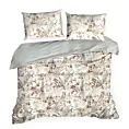 Pościel 220x200 cm z satyny bawełnianej kolor biały, brązowy z nadrukiem roślinnym SPRING 47 Eurofirany