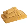 Ręcznik kąpielowy 50x90 cm bawełniany kolor musztardowy z welwetową bordiurą i kontrastującymi paseczkami 500 g/m2 SIBEL Eurofirany