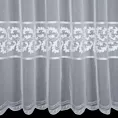 Firana szyta na flexach biała z cienkiej matowej etaminy z szenilowym haftem i błyszczącą nicią