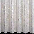 Firana szyta na taśmie fala biało złocista z tkaniny typu ADEN z efektem deszczyku, zdobionej niereguralnym złocistym nadrukiem, wykończona obciążnikiem