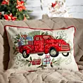 Poszewka na poduszkę świąteczna 35x50 cm czerwono, zielona zdobiona haftem autka Eurofirany