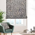 Roleta rzymska popielato złocista z tkaniny welwetowej zdobionej połyskującym drukiem