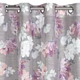 Zasłona srebrno, różowa w kwiaty z etaminy 140x250 cm przelotka SHERRY Eurofirany