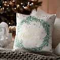 Poszewka na poduszkę świąteczna 45x45 cm welwetowa biało, szampańska zdobiona nadrukiem Eurofirany