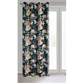 Zasłona czarno, różowa z nadrukiem kwiatów z tkanina typu oxford 140x270 cm przelotka SALMA Eurofirany