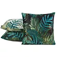 Poszewka na poduszkę 40x40 cm welwetowa z nadrukiem z motywem egzotycznych liści czarno, zielona DAVOS Eurofirany
