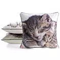 Poszewka na poduszkę 45x45 cm welwetowa biało, ciemnobeżowa z motywem kota ANIMAL 82 Eurofirany