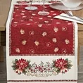 Bieżnik na stół czerwono, beżowy 40x100 cm gobelinowy z mieszanki włókien zdobiony wzorem świątecznym