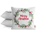 Poszewka na poduszkę świąteczna 45x45 cm  welwetowa biało, zielona  zdobiona haftem Eurofirany