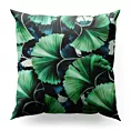 Poszewka szyta zielono granatowa z miękkiej tkaniny typu blackout drukowanej w egzotyczne liście