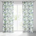 Zasłona biało, zielona ze wzorem kwiatowym z etaminy 140x250 cm przelotka MONA Eurofirany