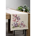 Bieżnik na stół naturalno, różowy 45x140 cm gobelinowy zdobiony motywem kwiatów magnolii