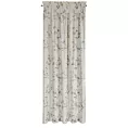 Zasłona kremowo, szampańska z błyszczącym nadrukiem kwiatu jabłoni, welwetowa 140x270 cm taśma SELENA  Eurofirany