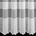 Firana szyta na taśmie 5 cm biała z matowej tkaniny z efektem deszczyku zdobionej haftem w formie poziomych pasów