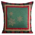 Poszewka na poduszkę 45x45 cm bawełniana, gobelinowa z motywem kraty i złotych śnieżynek zielona STAR Eurofirany
