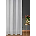 Firana szyta na flexach srebrna z miękkiej tkaniny o delikatnym połysku, wykończona obciążnikiem
