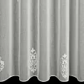 Firana szyta na flexach naturalna z delikatnej etaminy zdobionej ornamentowym haftem, wykończonej obciążnikiem