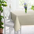 Obrus szyty jasnobeżowy z miękkiej w dotyku tkaniny szenilowej
