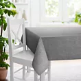 Obrus szyty stalowy z miękkiej matowej tkaniny szenilowej o naturalnym splocie