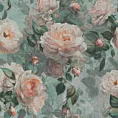Zasłona miętowa w różowe róże z efektem akwareli z etaminy 140x250 cm przelotka INKA Eurofirany
