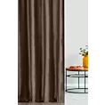 Zasłona szyta na przelotkach brązowa z tkaniny welwetowej w pionowe prążki, wykończona obciążnikiem