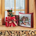 Poszewka na poduszkę 45x45 cm bawełniana, gobelinowa z mieszanki włókien z motywem świątecznym czerwono, naturalna XMAS Eurofirany