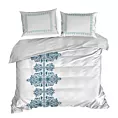 Ekskluzywna pościel 220x200 cm bawełniana kolor biały, ciemnoniebieski z ornamentowym wzorem Reina Line Eurofirany