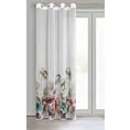 Dekoracja okienna biało, zielona z delikatnego tiulu z nadrukiem egzotycznych kwiatów i liści 140x250 cm przelotka NIKOLA Eurofirany
