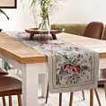 Bieżnik na stół naturalno, różowy 45x140 cm gobelinowy zdobiony motywem kwiatów