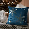 Poszewka na poduszkę świąteczna welwetowa 45x45 cm granatowa zdobiona nadrukiem szampańskich śnieżynek Eurofirany