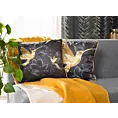 Poszewka na poduszkę 45x45 cm welwetowa, dwustronna z motywem złotego kolibra z wypustką na brzegach czarno, złota VELVET 135 EUROFIRANY PREMIUM