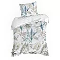Pościel 140x200 cm z satyny bawełnianej kolor biały, zielony z botanicznym wzorem SPRING 52 Eurofirany